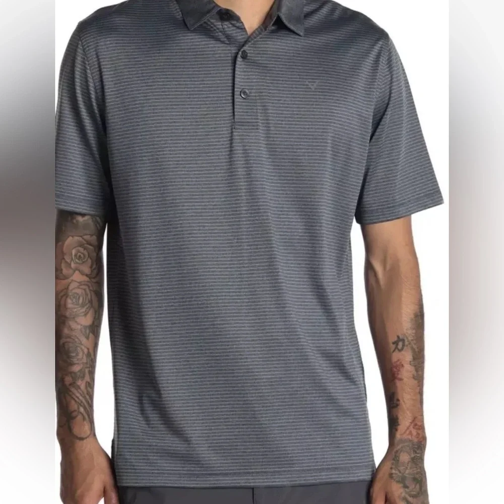 Callaway Golf Heather Micro Stripe Polo Black Heather, Men’s XL- NWT - Picture 1 of 7